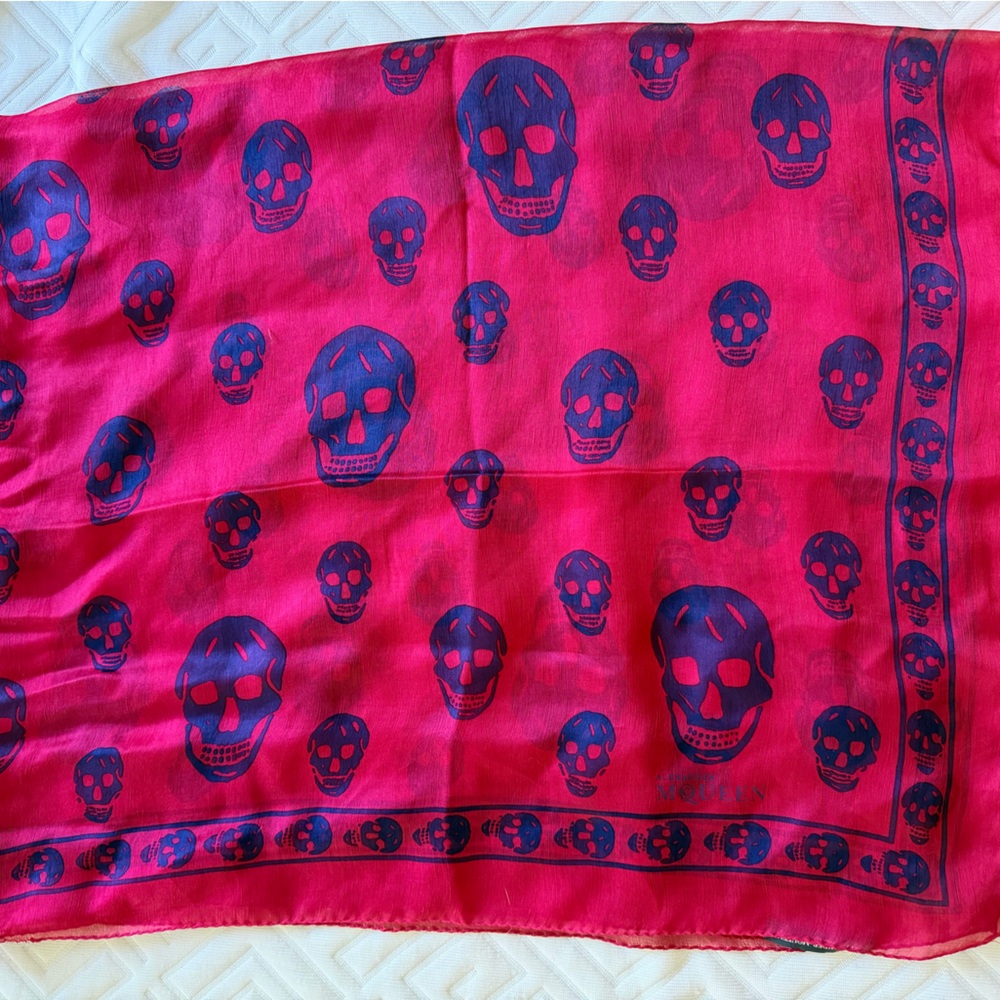 Alexander McQueen red blue skull scarf
